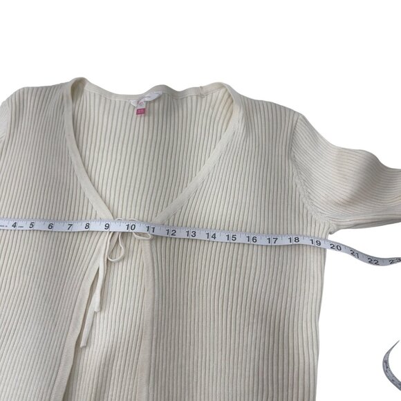 No Boundaries Womens Cream Ribbed Knit Cardigan Sweater SZ XL Tie Front Stretch - Picture 5 of 9